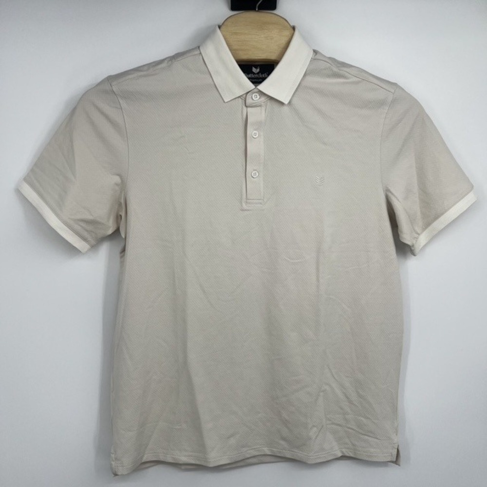 Buttercloth Men's Large Icy Cotton Beige Regular Fit Short Sleeve Polo Shirt